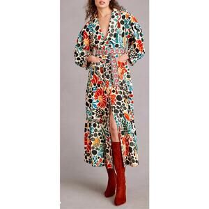 Farm Rio Canvas Mushroom Forest Collared Belted Tiered Dress Size XL